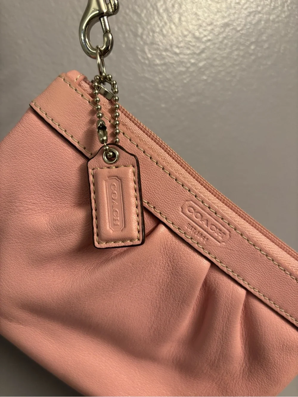 Coach Pink Leather Wristlet Pouch with Strap
